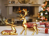 2 Pcs Christmas Reindeer Figurines Small Resin Standing Sitting Deer Statues Mini Reindeer Christmas V1366-AZ2-W-16631