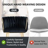 SERENIT Black Modern Hand Weaving Dining Chairs,Velvet Upholstered Side Chairs with Gold Legs, Chic V255-GP1800-DC-BLACK