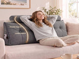 Artiss Headboard Pillow Double Wedge Backrest Triangular with 2 Cushions Grey BED-HEAD-TRAR-D-GY