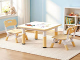 Keezi Kids Table and 2 Chairs Set Height Adjustable Toddler Desk and Chair Set for Ages 3-8, KTC-A-GRA-2CHAIRS-NAT
