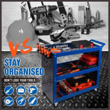 Blue 3-Tier Tool Cart Storage Trolley Toolbox Workshop Garage Organiser 150kg Blue V465-95239