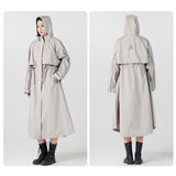 Khaki M Size Long Trench Style Waterproof Raincoat for Women - Fashionable Outdoor Hiking Cycling V888-ELOSUNG56808-1