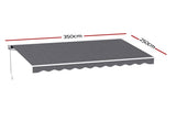 Instahut Retractable Folding Arm Awning Motorised Sunshade 3.5M X 2.5M Grey AWN-B-ARM-REMOTE-35X25-GREY