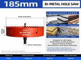 185mm Bi-Metal M42 High Speed Steel Hole Saw with Pilot Drill Bit, Smooth Cutting Edge for PVC, V1107-147-44881