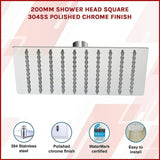 200mm Shower Head Square 304SS Polished Chrome Finish V63-826361
