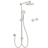 Brushed Nickel Round 8" SUS Rain Head Shower Handheld Sliding Rail Arm Chrome Set Twin Taps V1233-SC842BSHR002M4CNKSR108NKC0292BN