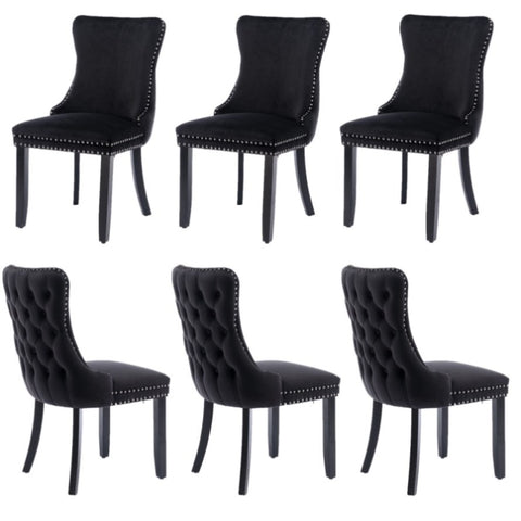 6x Velvet Upholstered Dining Tufted Chairs with Studs Trim and Solid Wood Legs-Black V226-SW8809BK-3
