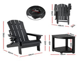 Gardeon Outdoor Table and Chairs HDPE Folding Adirondack Beach Chair Patio Furniture Black FF-BEACH-3HEFD-BK