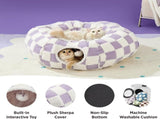 2-in-1 Cat Tunnel Bed Purple Daisy 80cm - Plush Donut Pet Cave & Play Tube - Detachable Washable V888-ELOSUNG41375