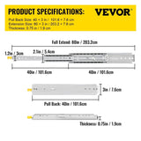 Drawer Slides with Lock, 1 Pair 40 inch, Heavy-Duty Industrial Steel up to 500 lbs Capacity, 3-Fold V952-SDSSSCTD40500HBPDV0