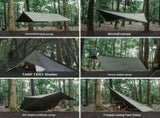 3x5m Green Multi-Purpose Outdoor Tarp - 19 Anchor Points Waterproof Rain Fly with Blackout Coating, V888-ELOSUNG56748
