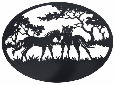 Dual Horses Round Metal Wall Art 98cm V637-E522530