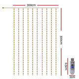 Jingle Jollys 3X3M Christmas Lights Curtain String Light 300 LED Warm White XMAS-CUR300-3X3-WARM