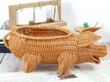 Wicker Storage Basket Decorative Cute Pig Shaped Rattan Woven Serving Basket Willow Bread Basket V1366-AZ2-W-05658