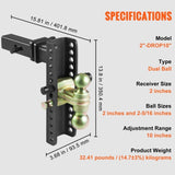 Adjustable Trailer Hitch, 25.4 cm Drop & 21.59 cm Rise Hitch Ball Mount with 5.08 cm Receiver, Solid V952-SQTQJTCB22253VXAJV0