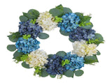 Hydrangea Wreath For Front Door Flower Floral Large 16" Blue White Hanging Spring Summer V1192-AZ-W-27892
