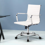 Artiss Office Chair Conference Chairs PU Leather Mid Back White OCHAIR-H-8147-WH