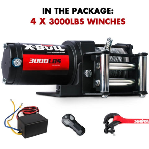 X-BULL 3000LBS Electric Winch Steel Wire Cable 12V Boat ATV UTV Winch Trailer 4 Units V211-AUEB-AXEW001-4
