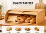 Artiss Bamboo Bread Box Bin Roll Top Kitchen Countertop Storage 45cm Natural BBX-1T-ROLL-WD