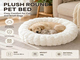 White 40cm with Heart-patterned jacquard Plush Round Pet Bed - Soft Donut Cat Bed, Warm Winter Dog V888-ELOSUNG53831