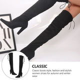 Women's Black Pointed Toe High Heel Boots, PU Suede, Stylish Autumn Winter Footwear, 1 Pair V1370-AZ4-14264