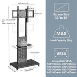Heavy-Duty Rolling TV Cart Stand with Wheels for 32"65" TVs Height Adjustable Mobile Floor Mount V767-U-817-BK