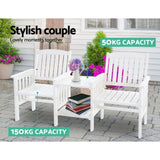 Gardeon Outdoor Garden Bench Loveseat Wooden Table Chairs Patio Furniture White ODF-LOVESEAT-WH