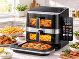Devanti 12L Air Fryer Dual Basket Stacked 10 Inch Pizza Maker 2800W Touch Black AF-K-H-22L-BK