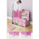 SOGA 10 Cubes Pink Castle Print Portable Wardrobe Divide-Grid Modular Storage Organiser Foldable WROBE3526