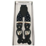 Mens Premium Convertible Suspenders Braces Clip On Elastic Y-Back Traditional Leather Tab - Polka V563-LXRYSUSPENDERS-PLKNVYWHT