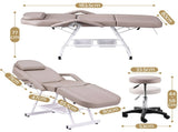Zenses Beauty Bed with Stool, Beige, Adjustable Facial Massage Table, Tattoo Chair, Salon Services MT-CHR-F3-BG-80
