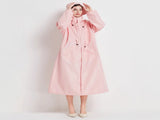 Size L Pink Women's Chic Lightweight Waterproof Raincoat - Long Hooded Packable Rain Jacket with V888-ELOSUNG32625