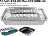 96x Aluminium Disposable Foil Food Container Trays Pans w/ Lids Covers Bulk 24cm*18cm*6cm V563-AF2418-4L-24PK
