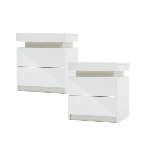 2X Bedside Table 2 Drawers RGB LED Bedroom Cabinet Nightstand Gloss AURORA WHITE V274-FT-LEDBT53-2DWH2