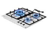Devanti 59cm Gas Cooktop 3 Burner Knob Control Stainless Steel Hob Silver CT-GAS-3B-SS
