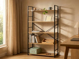 CARLA HOME 5 Tier Bookshelf - Industrial Display Shelf - Brown - Rustic - Steel - Living Room Office V178-36414