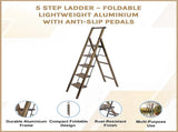 5 Step Ladder Foldable Lightweight Aluminium with Anti-Slip Pedals V63-954091