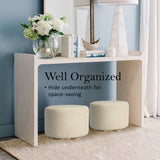 Fabric Ottoman Round Wooden Leg Foot Stool - BEIGE V274-FT-GQST01-BE