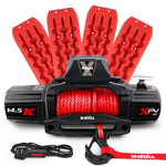 X-BULL 4WD Electric Winch 14500LBS 12V synthetic rope with 2 Pairs Recovery Tracks Gen2.0 Red V211-AUEB-AXEW016ST001-2