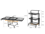 Levede 3 Tier Kitchen Trolley Cart Swivel Black Colour KT0200-BK