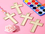 48 Pack Cross Wooden Hanging Ornaments Unfinished Wood Blank Cross Craft with Gold String for Easter V1258-DP02-C-2275