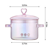 Pink Glass Saucepan with Handle, 6*4 inch Glass Pots for Cooking on Stove, Heart-shaped Lid V1369-AZ3-W-16945