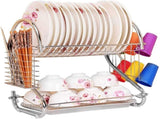 Metal Dish Drying Rack Kitchen-2-Tier with Drain Board V178-17945