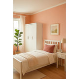 3 Door White Wardrobe White Handles, Hanging Rail & Shelves V63-953061