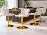 Artiss 4x Bar Stools Counter Chair Kitchen Adjustable Nailhead Trim Velvet Ivory BA-K-1105-IVX4
