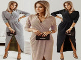Long Sleeve Dress V-Neck Dress Wrap Maxi Dress Women'S Maxi Dress Evening Dress - Black - Size L V1403-944-76228-BLK-L