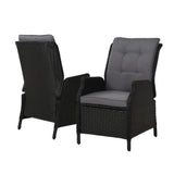 Gardeon 2PC Recliner Chair Sun lounge Wicker Lounger Outdoor Furniture Adjustable Black ODF-RCL-RW-CHOTM-BKX2