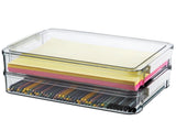 2 PCS Plastic Storage Bins with Lids and Latches, Portable Project Case for Drawers, Clear Stackable V1366-AZ2-W-09656