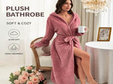 Women's Coral Fleece Hooded Bathrobe Set with 2 Pineapple Grid Towels - Ultra Soft V888-ELOSUNG54482