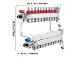 10-Branch Heat Manifold, 1/2" PEX Tubing Manifold, Stainless Steel PEX Manifold for Hydronic V952-DRFSQBXG10HL1S697V0